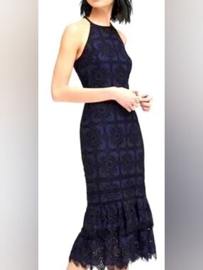 Banana Republicblack and Navy Lace Tiered Midi Cocktail Dress 12